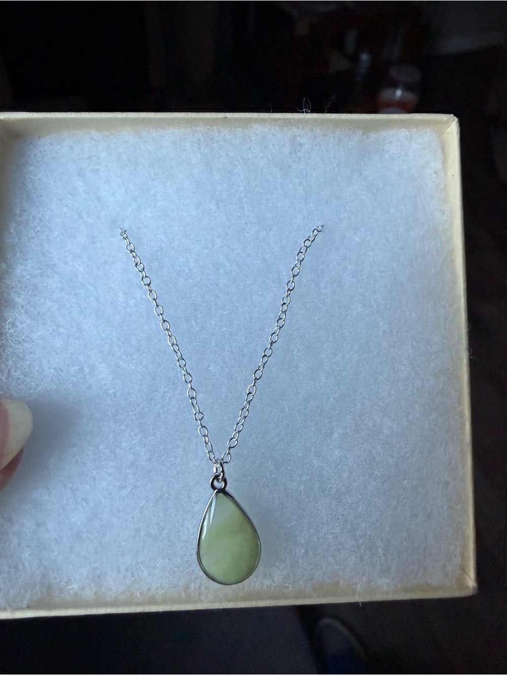 Sterling Silver Teardrop Green Pendant Necklace made with polymer clay